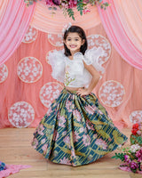 Kids Printed Skirt with White Designer Top Online | Luxury Designer Kids Wear Online in India