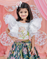 Kids Printed Skirt with White Designer Top Online | Luxury Designer Kids Wear Online in India