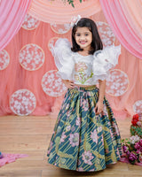 Kids Printed Skirt with White Designer Top Online | Luxury Designer Kids Wear Online in India