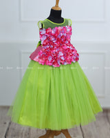 Lime Green and Pink Peplum Petal Frock