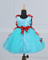 Aqua Blue and Red Flower Petal Frock