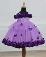 Lavender Cold Shoulder Flower Gown with Purple Floral & Butterfly Embellishment