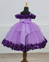 Lavender Cold Shoulder Flower Gown with Purple Floral & Butterfly Embellishment