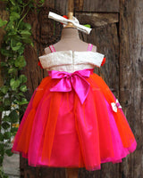 Cold-shoulder Pink and Orange Flower Frock