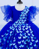 Royal Blue Partywear Frock with Spreaded Sky Blue Butterflies