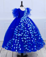Royal Blue Partywear Frock with Spreaded Sky Blue Butterflies