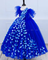 Royal Blue Partywear Frock with Spreaded Sky Blue Butterflies