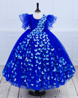 Royal Blue Partywear Frock with Spreaded Sky Blue Butterflies