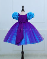 Purple & Sky Blue Frock with Ball Flower Sleeves