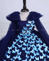 Navy Blue Partywear Frock with Spreaded Light Blue Butterflies