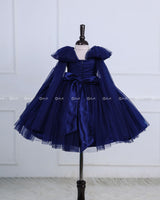 Navy Blue Partywear Frock with Spreaded Light Blue Butterflies