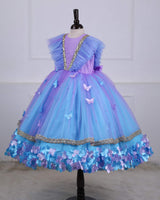 Lavender and light Blue Flower Gown Butterfly and pearl Embellishment.