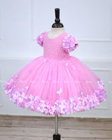 Pink Flower Gown with Ball Flower Sleeves