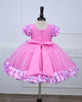 Pink Flower Gown with Ball Flower Sleeves