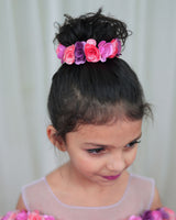 Pink Multi Shade Combo Cold Shoulder Frock with Flower and Beads Embellishment