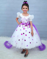 White Flower Frock with Detachable Lavender Back Trail