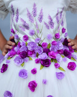 White Flower Frock with Detachable Lavender Back Trail