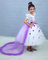 White Flower Frock with Detachable Lavender Back Trail