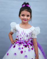 White Flower Frock with Detachable Lavender Back Trail