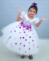 White Flower Frock with Detachable Lavender Back Trail