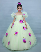 Pastel Green Gown with Ruffled Sleeves