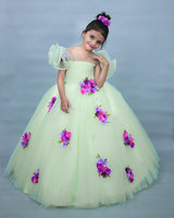 Pastel Green Gown with Ruffled Sleeves