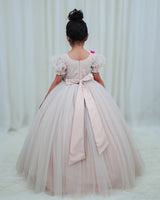 Wheat Ball Gown with Multi Colour Flowers