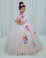 Wheat Ball Gown with Multi Colour Flowers