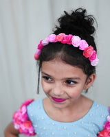 Light Baby Blue Gown with Pink shades Flower detailing and Pearl Work
