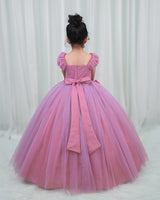 Onion Pink Glittery Gown with Pink and Maroon Floral Detailing