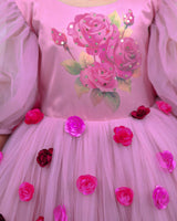 Dry Rose Pink Flower Frock with Detachable Lavender Back Trail