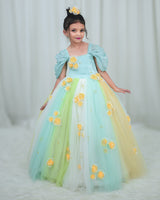 Yellow and Aqua Blue Flower Frock