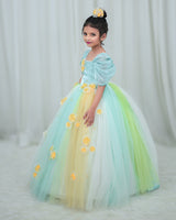 Yellow and Aqua Blue Flower Frock