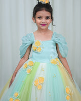 Yellow and Aqua Blue Flower Frock