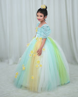 Yellow and Aqua Blue Flower Frock
