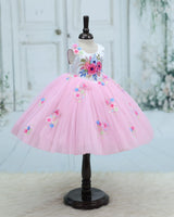 Net Sleeveless Floral Appliqué Garden Butterfly & Floral Full-Length Gown - Cherry Blossom