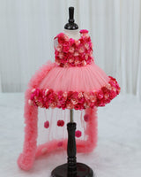 Peach Blush Flower Gown with Detachable Trail (New)