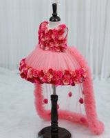 Peach Blush Flower Gown with Detachable Trail (New)