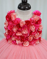 Peach Blush Flower Gown with Detachable Trail (New)