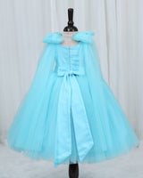 Net Bow sleeve With Trails Floral Appliqué Garden Butterfly & Floral Full-Length Gown - Baby Blue (New)