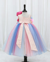 Net Sleeveless Multi Color Flower & Bead Embellished Tutu Frock for Girls in Pink & Blue(Bestseller) (New)