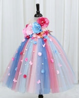 Net Sleeveless Multi Color Flower & Bead Embellished Tutu Frock for Girls in Pink & Blue(Bestseller) (New)