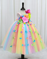 Net Sleeveless Multi Color Flower & Bead Embellished Tutu Frock for Girls (Bestseller) (New)