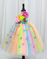 Net Sleeveless Multi Color Flower & Bead Embellished Tutu Frock for Girls (Bestseller) (New)