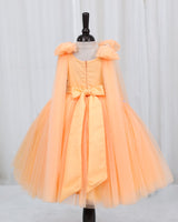 Net Bow sleeve With Trails Floral Appliqué Garden Butterfly & Floral Full-Length Gown - Pale Orange (New)