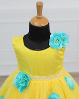 Yellow and Aqua Blue Big Flower Frock