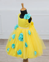 Yellow and Aqua Blue Big Flower Frock