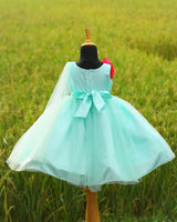 Pastel Aqua Blue Saree Flower Frock