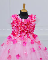 Rani Pink and Baby Pink Flower Petal Frock