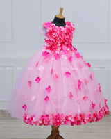 Rani Pink and Baby Pink Flower Petal Frock